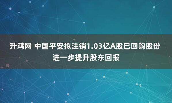 升鸿网 中国平安拟注销1.03亿A股已回购股份 进一步提升股东回报